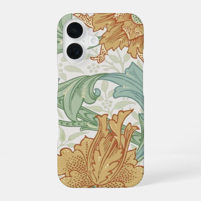 William Morris Single Stem Floral Pattern iPhone 16 Case (Back)
