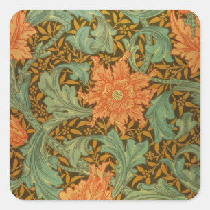 William Morris Single Stem Pattern Art Nouveau Square Sticker