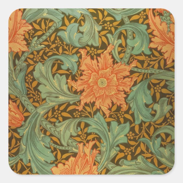 William Morris Single Stem Pattern Art Nouveau Square Sticker (Front)
