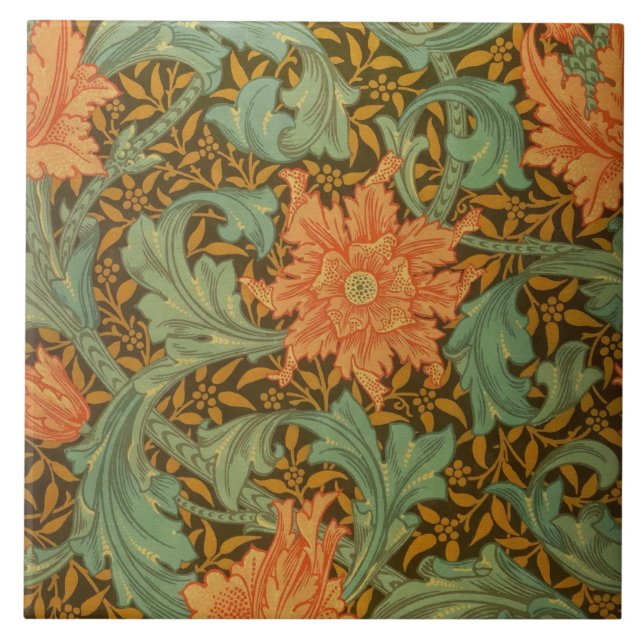 William Morris Single Stem Pattern Art Nouveau Tile (Front)