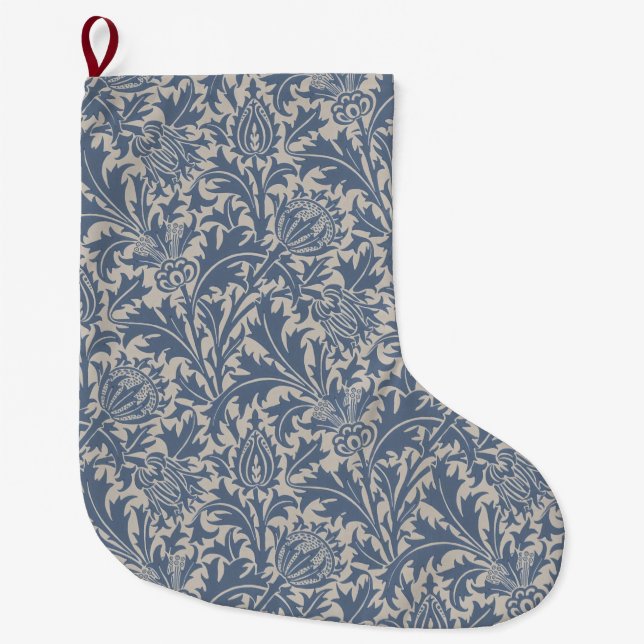 William Morris Slate Blue Thistle Wallpaper Large Christmas Stocking (Front)