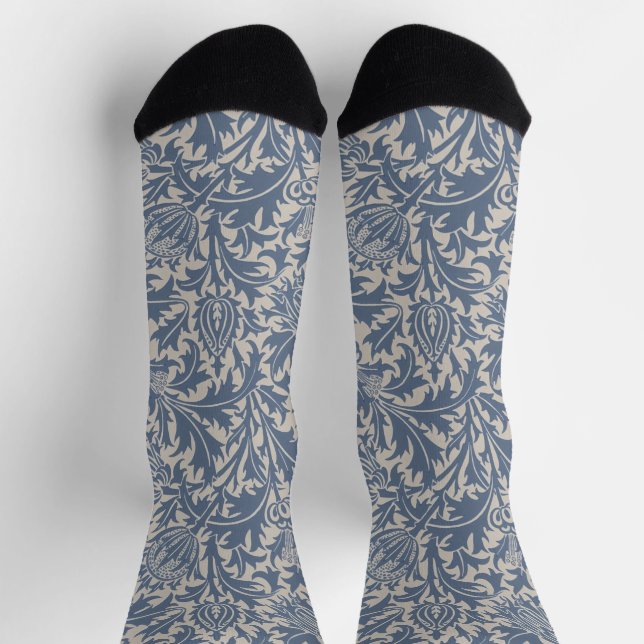 William Morris Slate Blue Thistle Wallpaper Socks (Top)