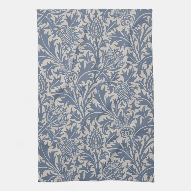 William Morris Slate Blue Thistle Wallpaper Tea Towel (Vertical)