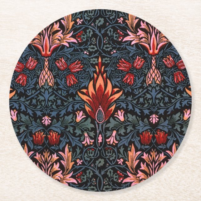 William Morris Snakeshead Dark Pattern Round Paper Coaster (Front)