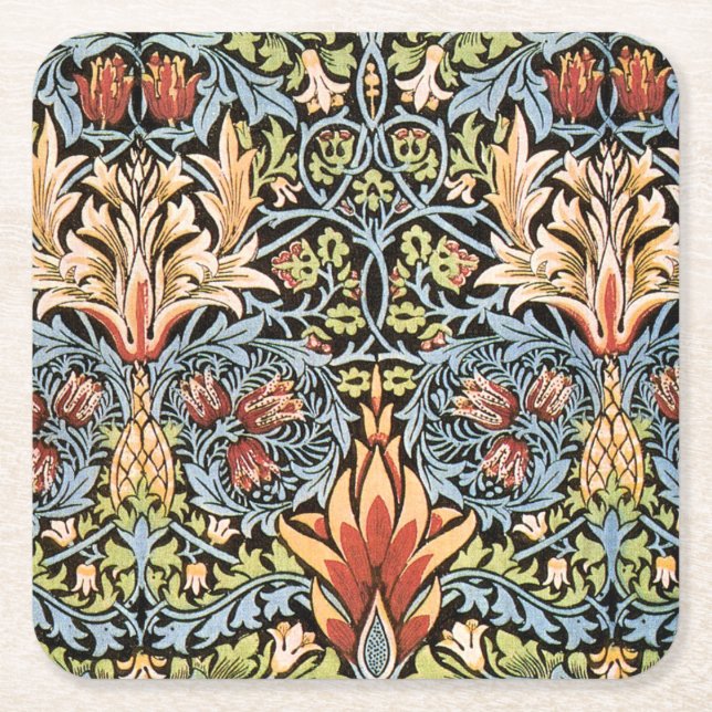 William Morris Snakeshead Design Square Paper Coaster (Front)