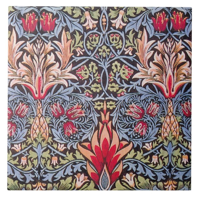William Morris Snakeshead Floral Art Nouveau Tile (Front)