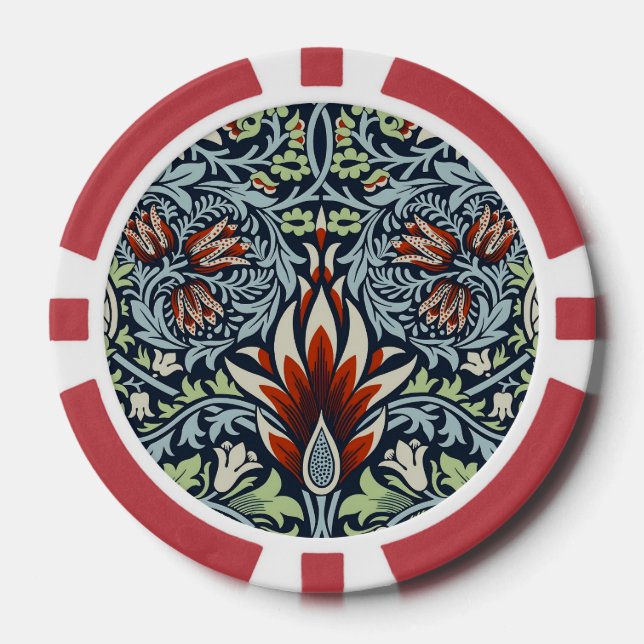 William Morris Snakeshead Floral Classic Botanical Poker Chips (Front)