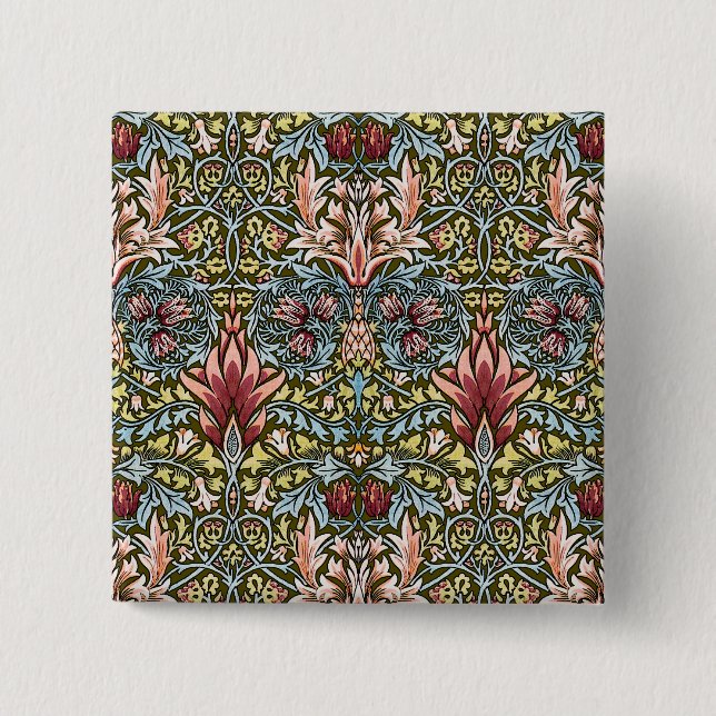 William Morris Snakeshead Floral Pattern 15 Cm Square Badge (Front)