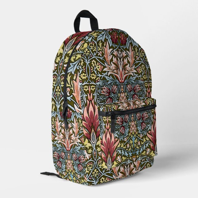 William Morris Snakeshead Floral Pattern Printed Backpack (Back Corner Left)