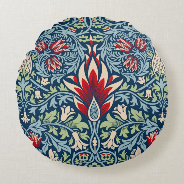 William Morris Snakeshead Fritillary Floral Design Round Cushion (Front)