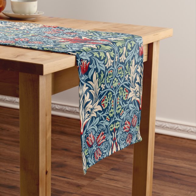 William Morris Snakeshead Fritillary Floral Design Short Table Runner (In Situ)