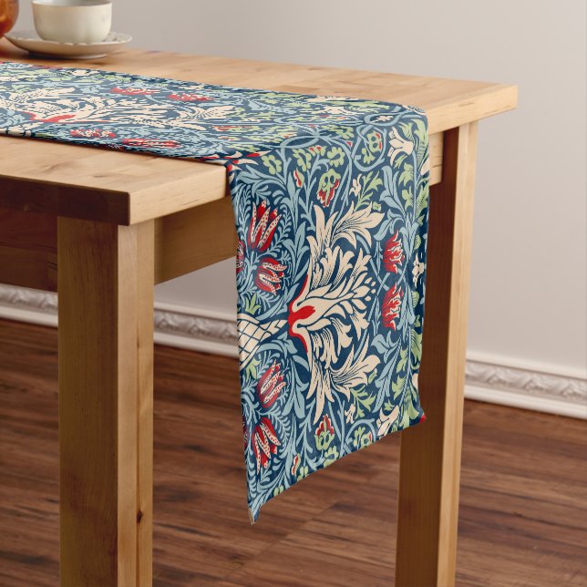William Morris Snakeshead Fritillary Floral Design Short Table Runner (In Situ)
