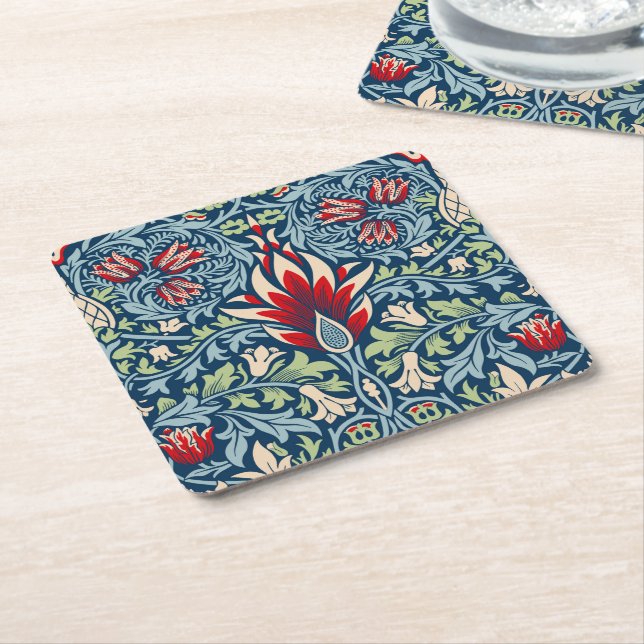 William Morris Snakeshead Fritillary Floral Design Square Paper Coaster (Angled)