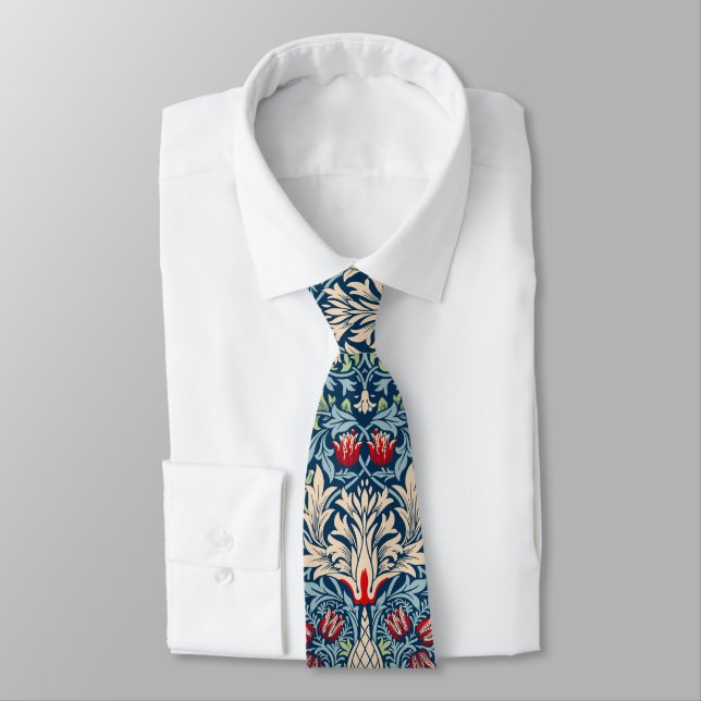 William Morris Snakeshead Fritillary Floral Design Tie (Tied)