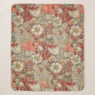 William Morris Spring Compton Flower Vintage Red Sherpa Blanket