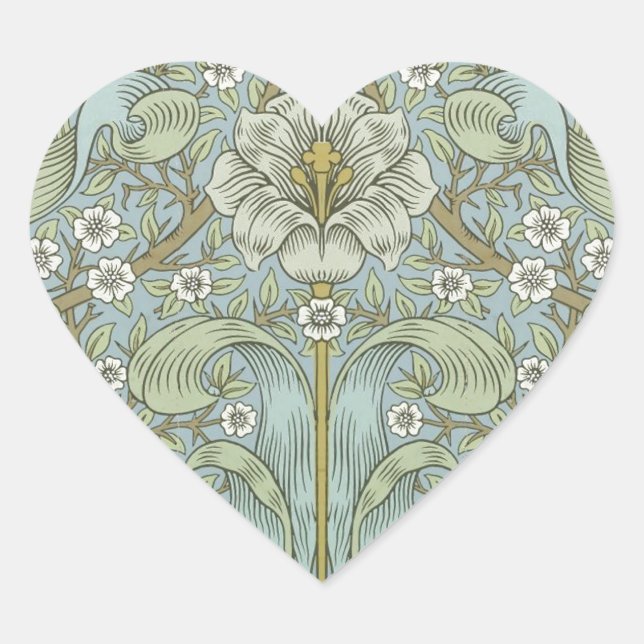 William Morris Spring Thicket: Antique Floral Heart Sticker (Front)