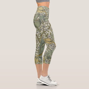 William Morris Spring Thicket Yellow Floral Art Capri Leggings