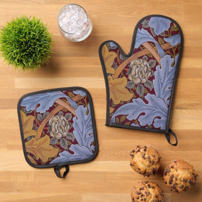 William Morris St James Acanthus Wallpaper Oven Mitt & Pot Holder Set (Top Down)