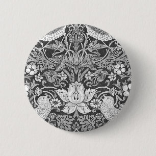 William Morris Strawberry Thief Black And White 6 Cm Round Badge