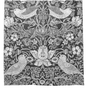 William Morris Strawberry Thief Black And White Shower Curtain