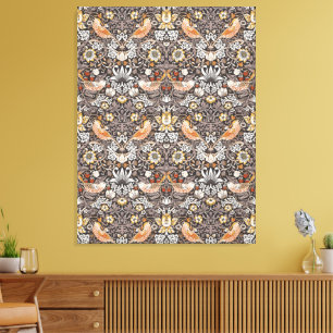 William Morris Strawberry Thief Charcoal Ochre Canvas Print