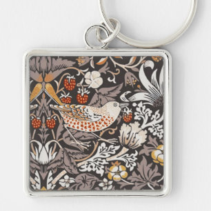 William Morris Strawberry Thief Charcoal Ochre Key Ring