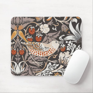 William Morris Strawberry Thief Charcoal Ochre Mouse Mat