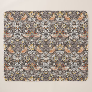 William Morris Strawberry Thief Charcoal Ochre Sherpa Blanket