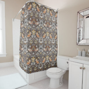 William Morris Strawberry Thief Charcoal Ochre Shower Curtain