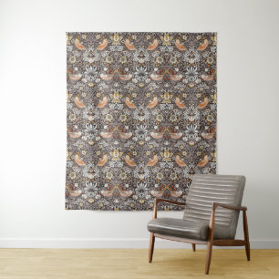 William Morris Strawberry Thief Charcoal Ochre Tapestry