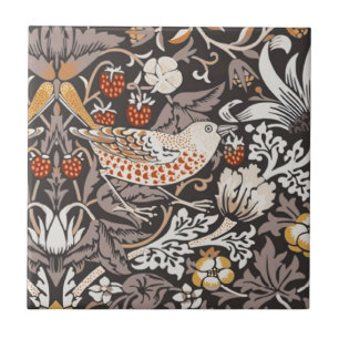 William Morris Strawberry Thief Charcoal Ochre Tile