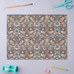 William Morris Strawberry Thief Charcoal Ochre Tissue Paper
