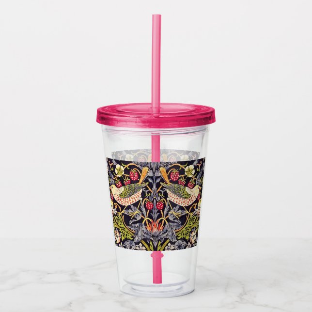 William Morris Strawberry Thief Floral Art Nouveau Acrylic Tumbler (Front)