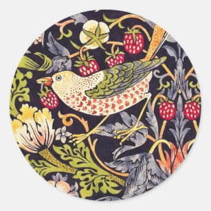 William Morris Strawberry Thief Floral Art Nouveau Classic Round Sticker