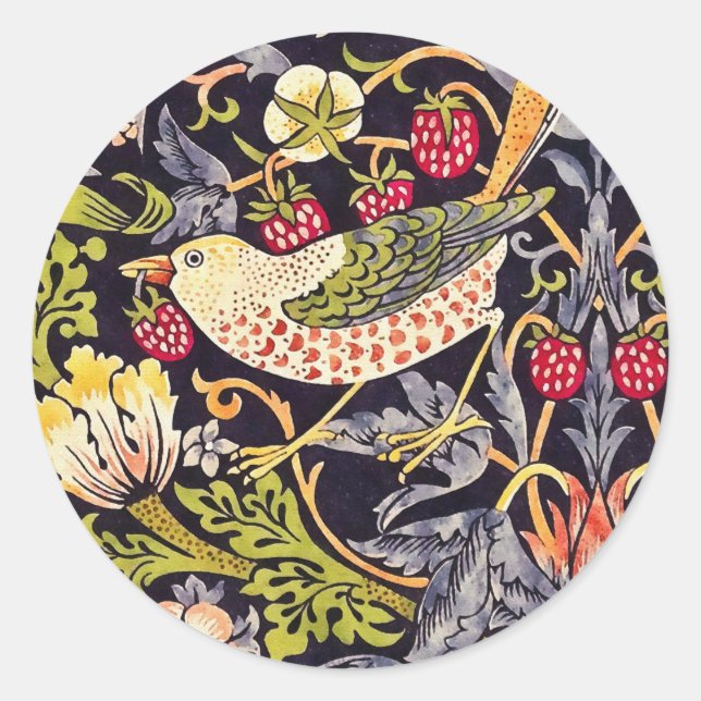 William Morris Strawberry Thief Floral Art Nouveau Classic Round Sticker (Front)