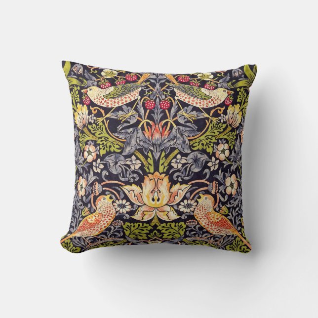 William Morris Strawberry Thief Floral Art Nouveau Cushion (Front)