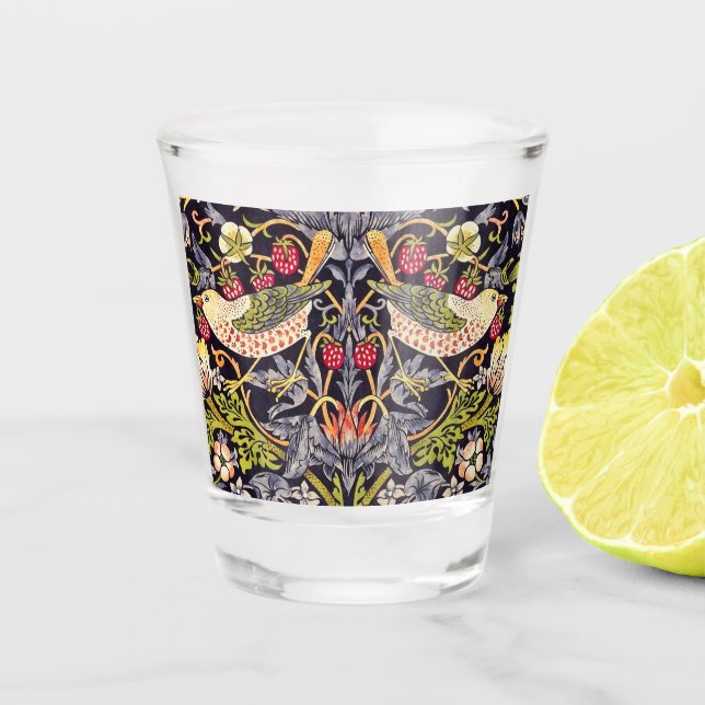 William Morris Strawberry Thief Floral Art Nouveau Shot Glass (Front)