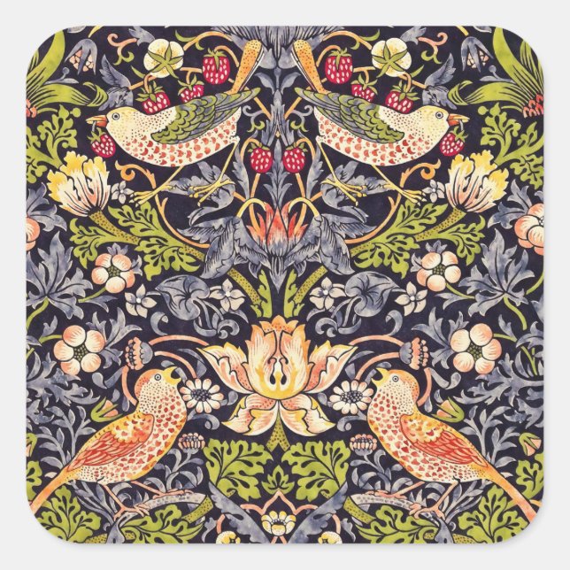 William Morris Strawberry Thief Floral Art Nouveau Square Sticker (Front)