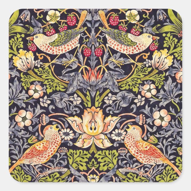 William Morris Strawberry Thief Floral Art Nouveau Square Sticker (Front)