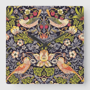William Morris Strawberry Thief Floral Art Nouveau Square Wall Clock