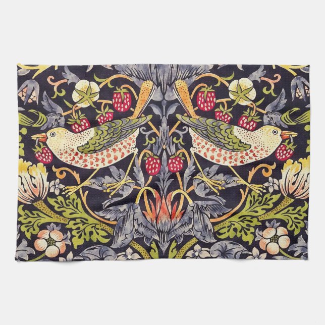 William Morris Strawberry Thief Floral Art Nouveau Tea Towel (Horizontal)