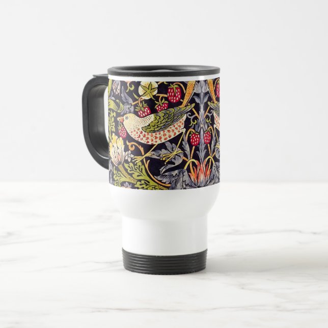 William Morris Strawberry Thief Floral Art Nouveau Travel Mug (Front Left)