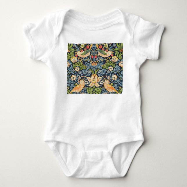 William Morris Strawberry Thief Floral Pattern Baby Bodysuit (Front)