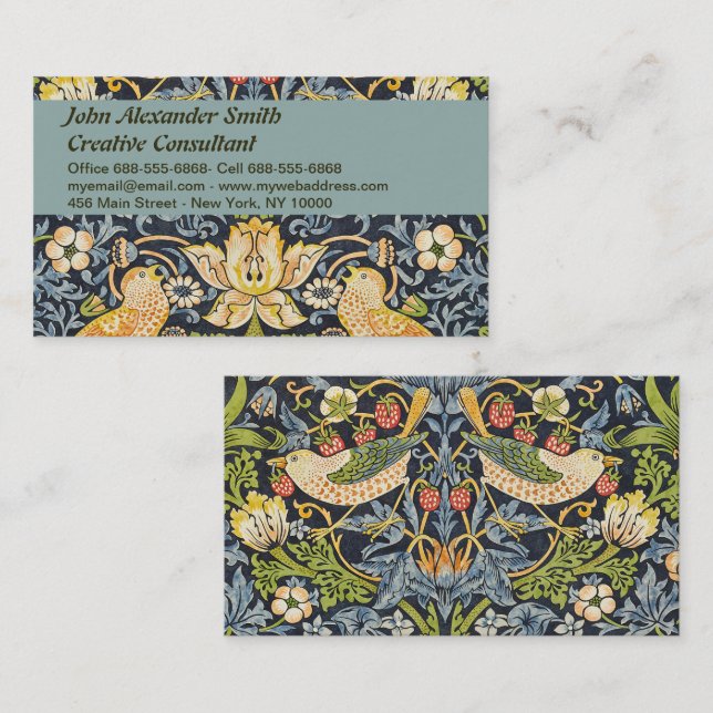 William Morris - Strawberry Thief Floral Pattern Business Card (Front/Back)