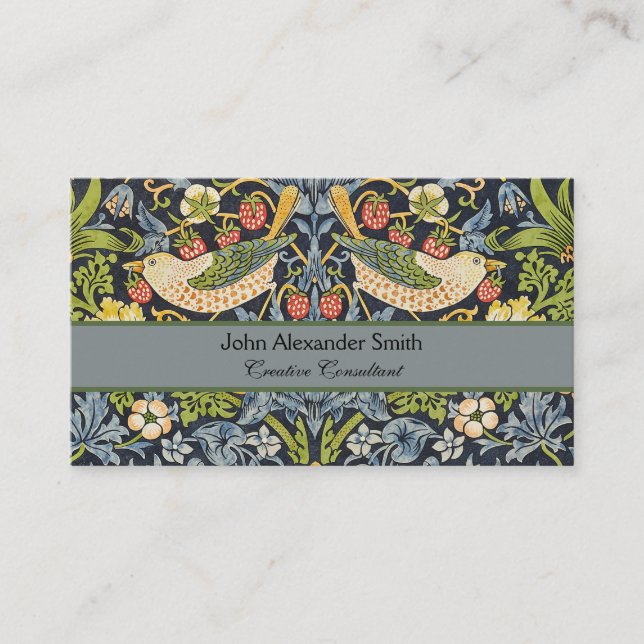 William Morris - Strawberry Thief Floral Pattern Business Card (Front)