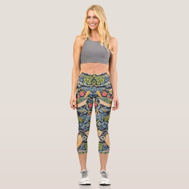 William Morris Strawberry Thief Floral Pattern Capri Leggings (Front)