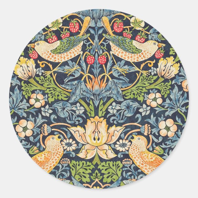 William Morris Strawberry Thief Floral Pattern Classic Round Sticker (Front)