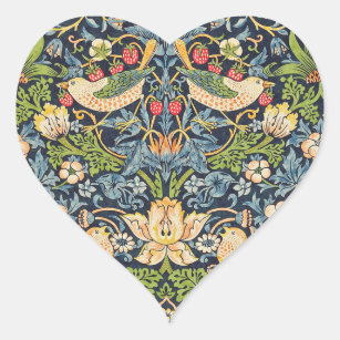 William Morris Strawberry Thief Floral Pattern Heart Sticker