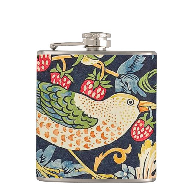 William Morris Strawberry Thief Floral Pattern Hip Flask (Front)
