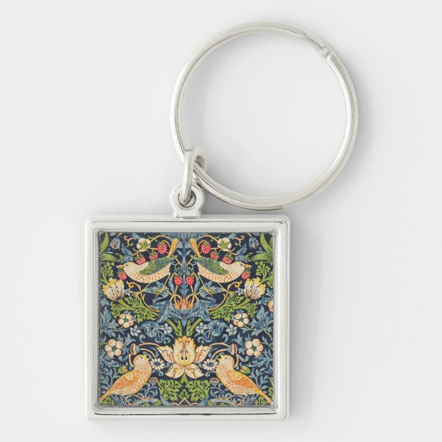 William Morris Strawberry Thief Floral Pattern Key Ring (Front)